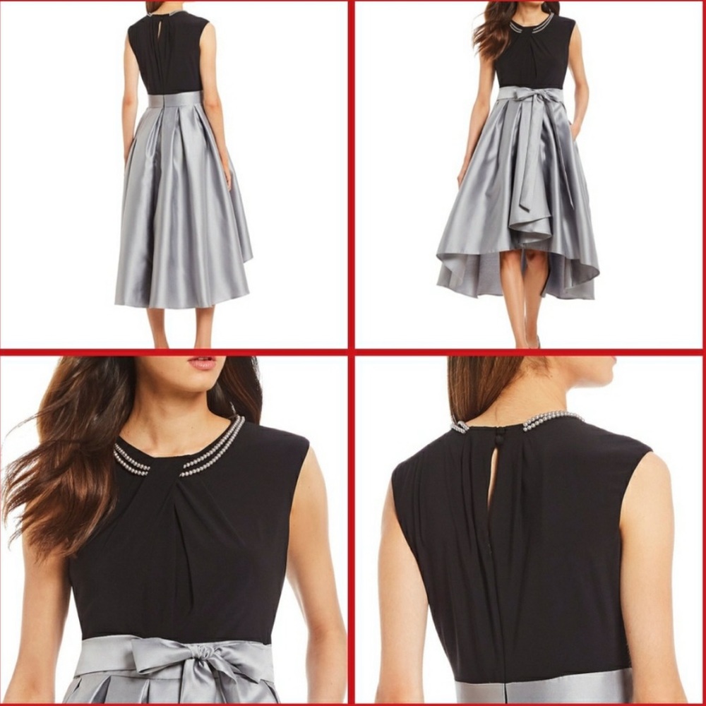 Pearl Trim Twist Belted Waist Hi-Low Fit & Flare Midi Dress - Picture 10 of 10